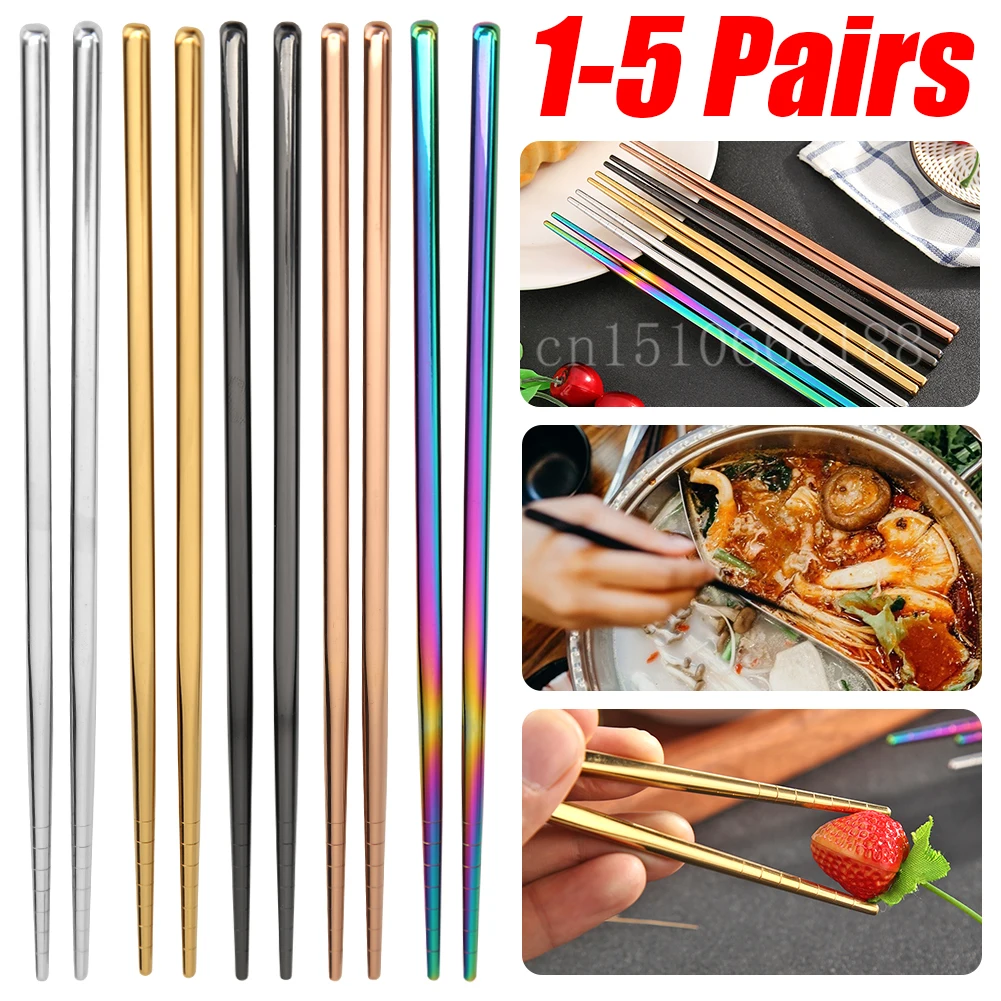 2-10Pcs Reusable Sushi Chopsticks Set Stainless Steel Non-Slip Japanese Chinese Korean Food Metal Chop Sticks Kitchen Tableware