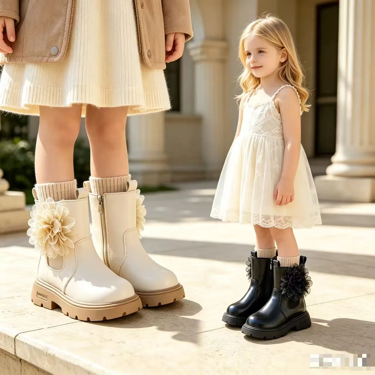 Girls Autumn Winter Soft Sole Non-Slip Chelsea Boots Kids Children Flower Casual Ankle Boots Baby Warm PU Leather Boots Casual