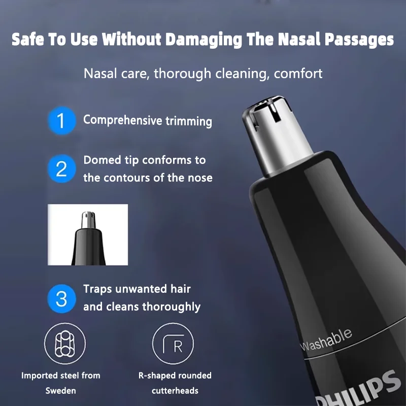 

PHILIPS New NT1620 Nose and Ear Hair Trimmer Battery Powered Men's Grooming Electric Shaving Washable Nose Hair Shearing Trimmer