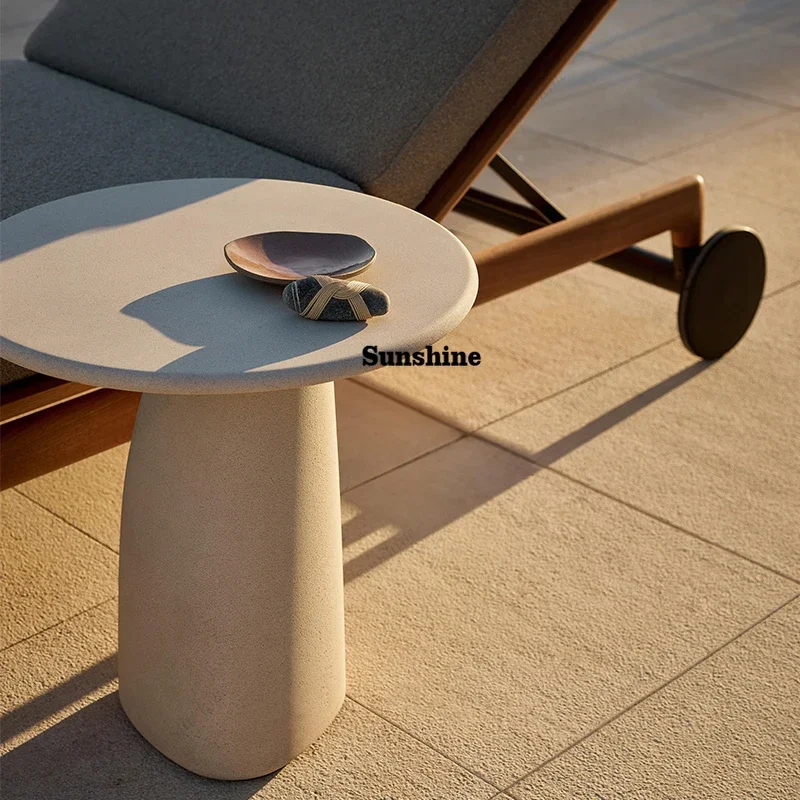 

designer creative Wabi-sabi cement side table simple modern outdoor patio oval concrete coffee table FT