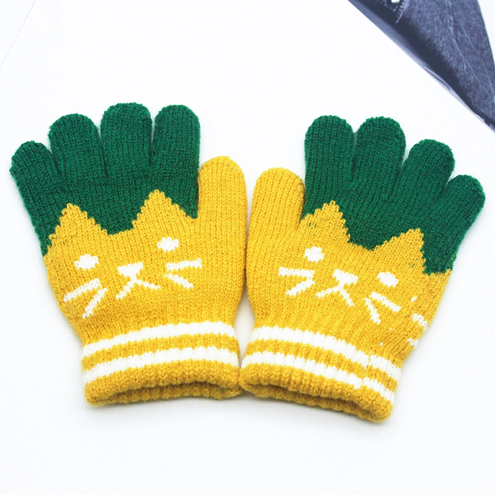 Winter Children\'s Plus Velvet Thickening Cute Cartoon Cat Point Finger Gloves