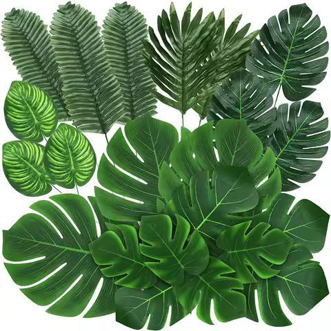 Artificial Palm Leaves Tropical Fake Leaves Monstera Leaf Safari Jungle Hawaiian Luau Table Wedding Birthday Party Decorations