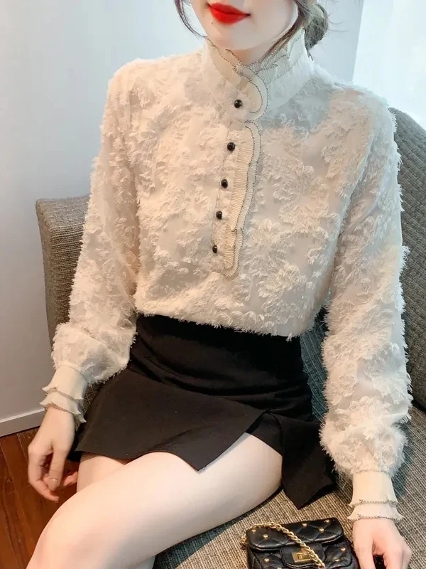 

Faionable Fce Lined Thiened Lace Base irt Spring Autumn New Sle Korean Sle Button Detail Straight Cut Long Sve