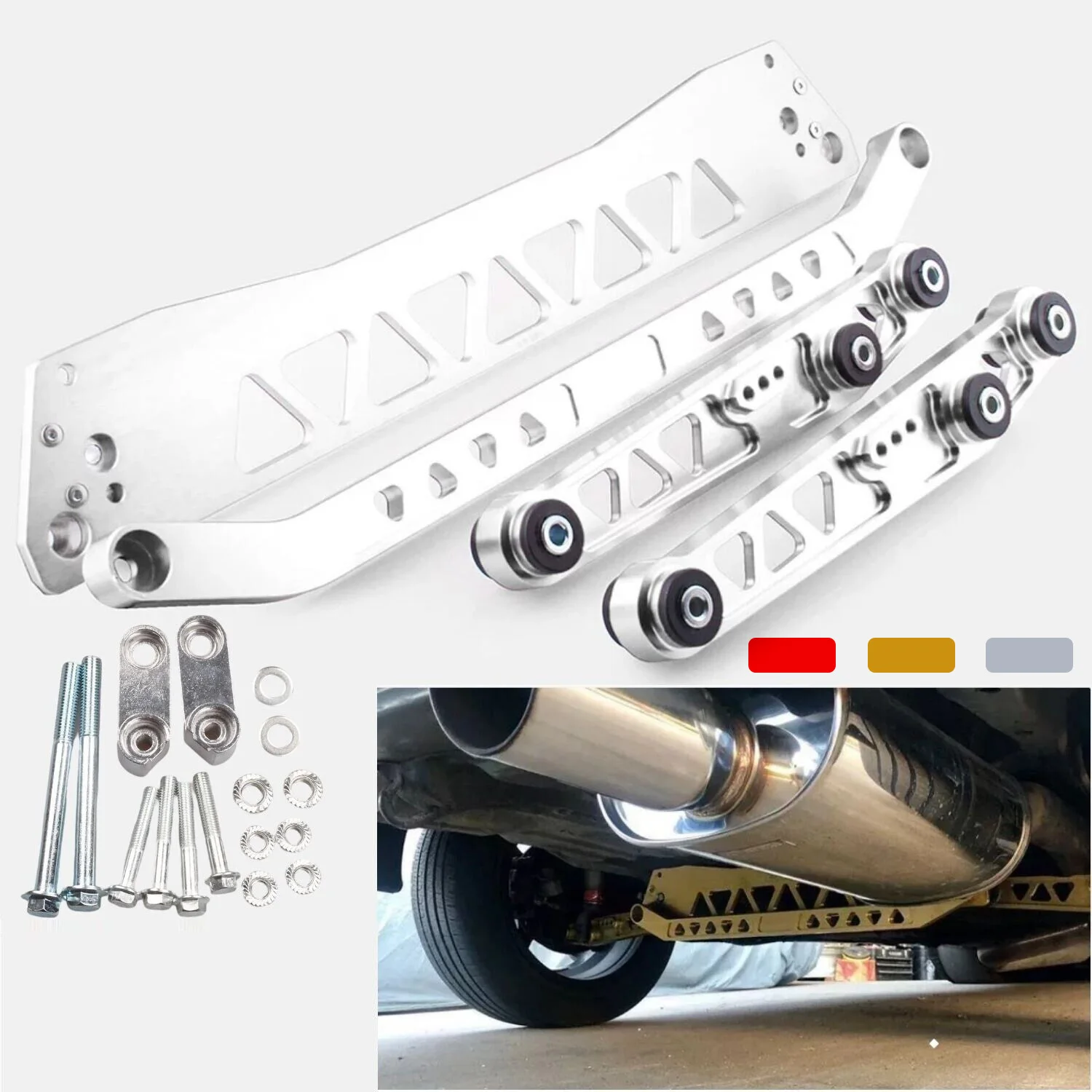 

Billet Aluminium REAR SUBFRAME BRACE+TIE BAR+Rear Lower Control Arm For Honda Civic EG 92-95