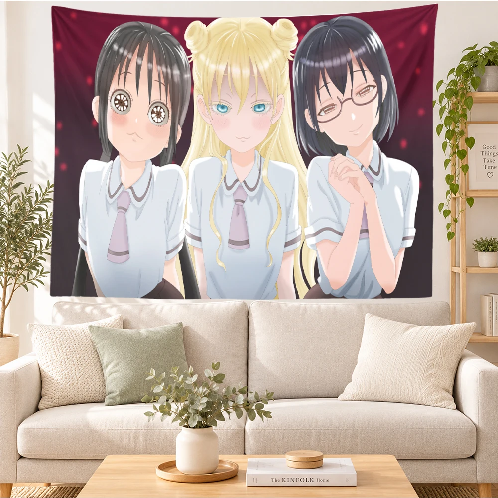 Cute Anime School Girls Tapestry Wall Hanging Japanese JK Uniform Bishoujo Manga Wall Art for Bedroom Dorm Home Decor Fans Gift