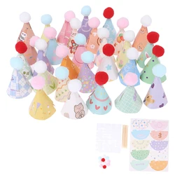 10Pcs/Set DIY Mini Hat Baking Cake Topper Baking Insert 1:12 Dollhouse Bear Birthday Cap Hairball Christmas Hat Scene Decor Toy