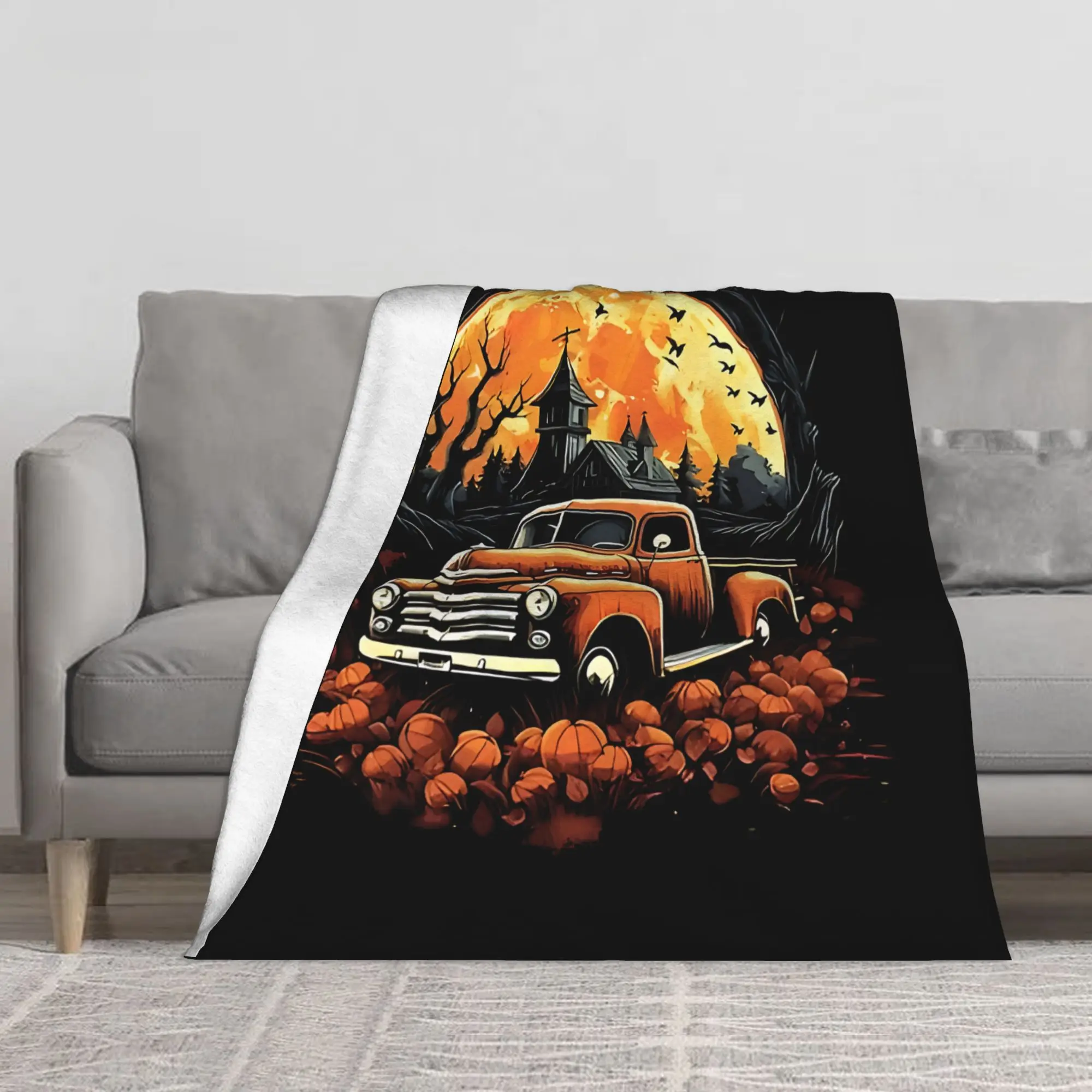 1PC Creepy Old Truck Halloween Haunted Truck Blanket Throw Blanket Novelty Warm Blanket All Season Gift