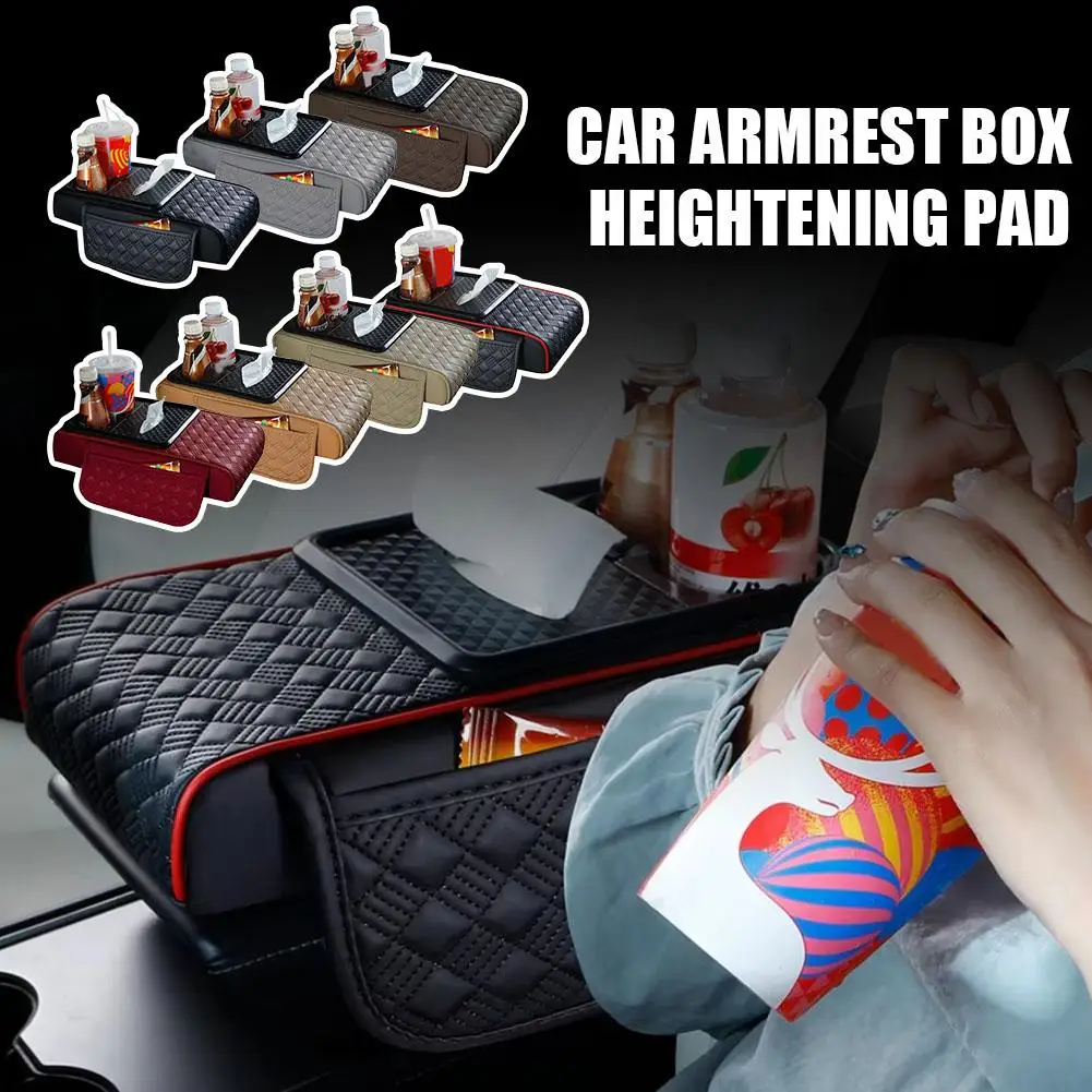 

Auto Center Console Armrest Cushion With 2 Cup Holder Armrest Heightening Pad Auto Amrest Pillow Cover Pad For All Seasons L4O7
