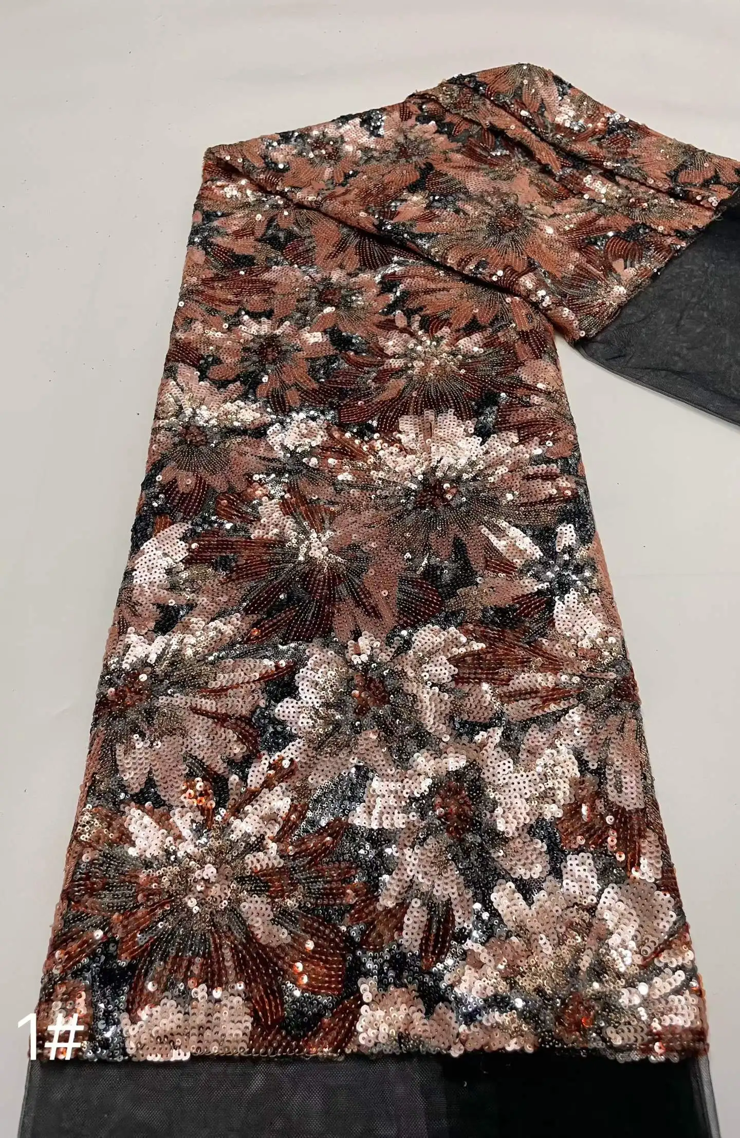 Luxury,All-over Multicolor Sequin Embroidered Fabric, Heavy Work Mesh Lace for Wedding Bridal & Evening Formal Dresses ,Party