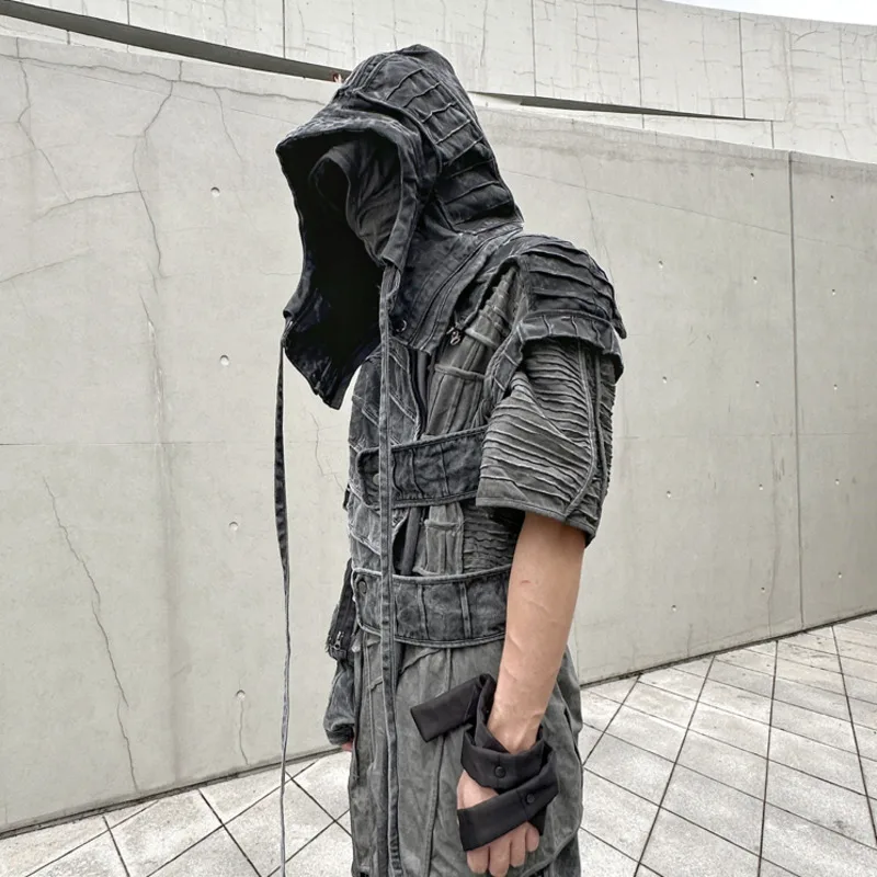 HKSH Spring New Men Punk Techwear Waste Land Asymmetric Deconstruction Heavy Hooded Jackets Cotton Spliced Chic Ins Coats HK4350