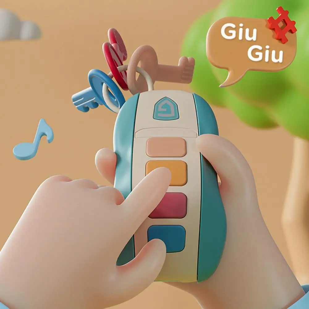 Brinquedos musicais multicoloridos para bebês, plástico com simulação de borracha macia, chave de carro, desenvolvimento intelectual, som e luz