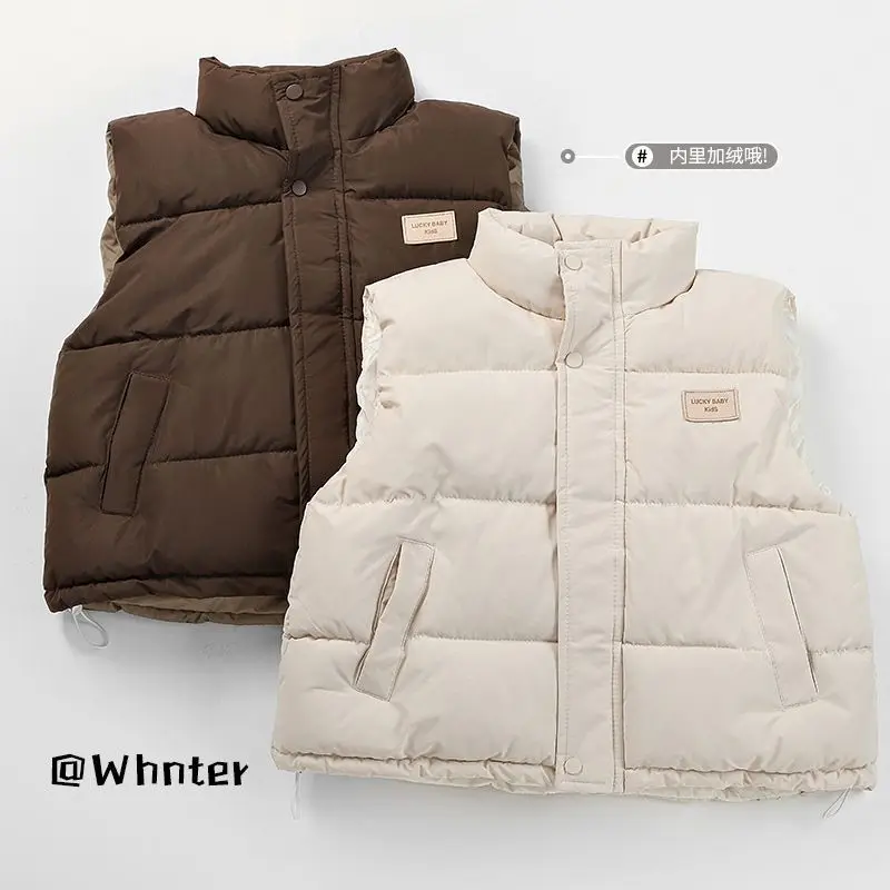 

Boys Girls Winter Vest Coats Cotton Padded Jacket Thick Winter Tween sleeveless Loose Down Coat Unisex Casual Thicken Outerwear