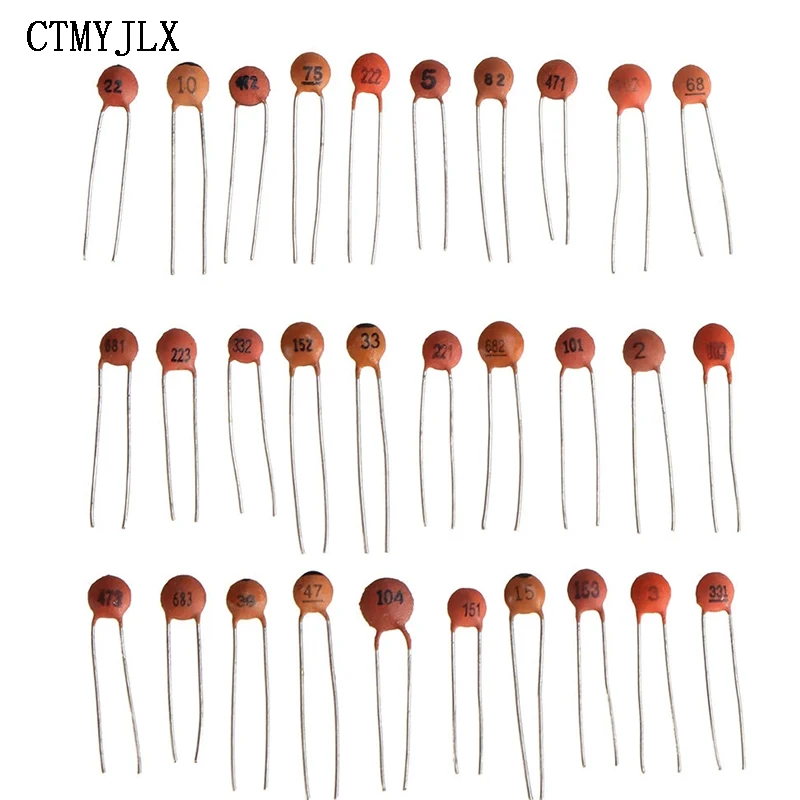 300pcs 50V Ceramic Capacitor Kit 2PF-0.1UF 30Values*10pcs Capacitance Assorted DIY Sample Pack 30pF 100pF 1nF 10nF Capacitors