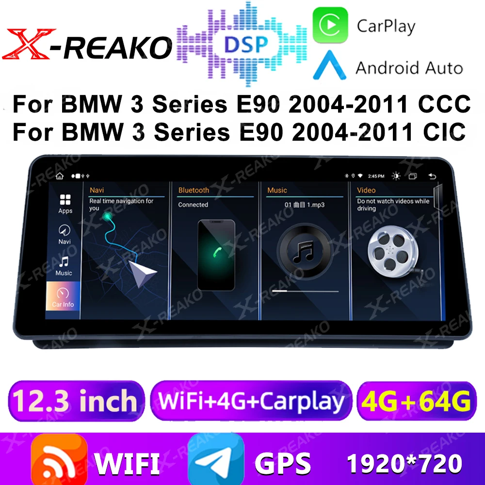 

X-REAKO 12,33 "Android 14 для BMW 3 серии E90 2004-2011 CCC CIC Автомобильный мультимедийный плеер Радио Стерео Carplay авто GPS навигация