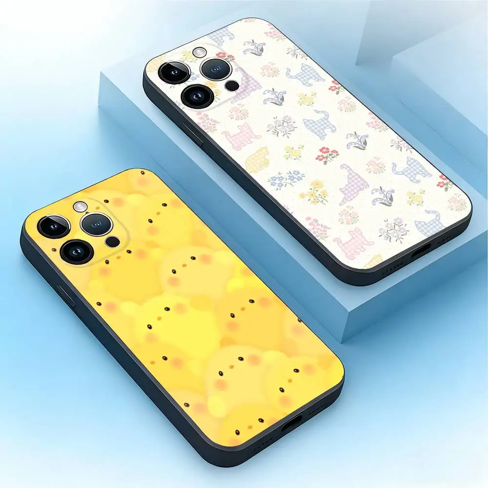 

Cute Chicken Flower Pattern Phone Case For iPhone 17,16,15,14,13,12,11,Air,XR,Pro,Max,Plus,mini,SE Silicone Black Cover