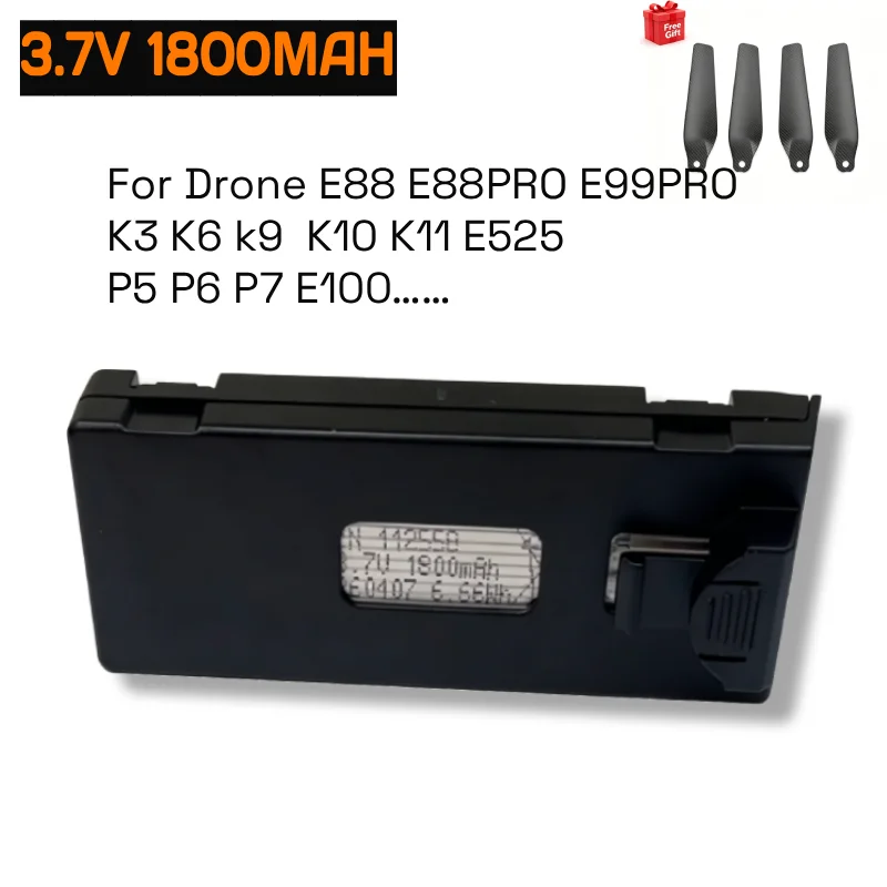 TERANTY 3,7 V 1800 mAh Drohnenbatterie für GD85 Hubschrauber E88 E100 K3 K6 K9 P6 UAV Flugkamera-Akku