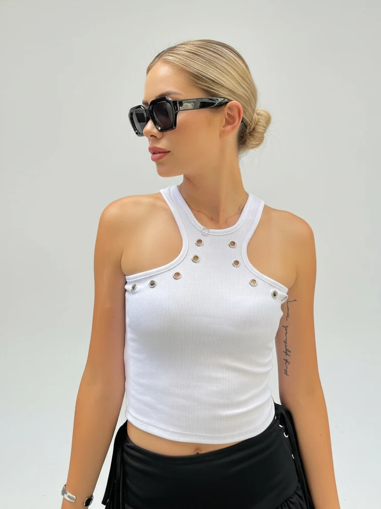 REDDACHiC ICON Women Racerback Tank Top Summer Rib Knit Eyelets Decor Slim Fit Sleeveless Cami Cropped Top Trendy Streetwear