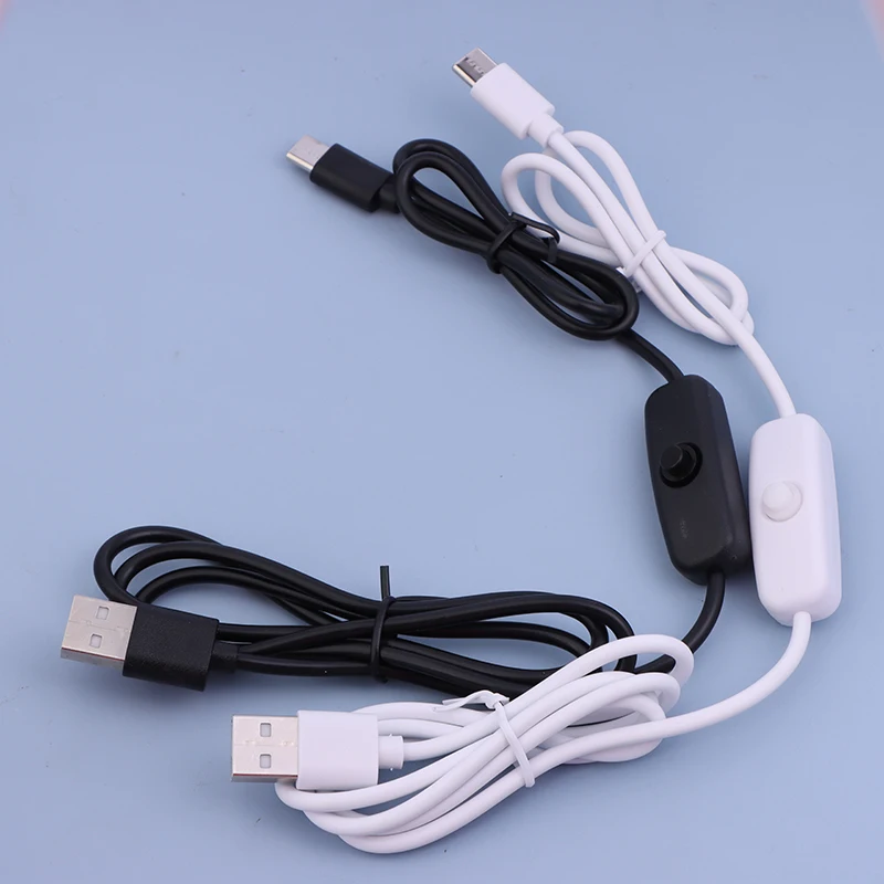 USB To Type C Switch Cable DC 5V 2A Power Supply Extension Power Wire White Black USB To Type C Button Switch Line For Lamp Fan