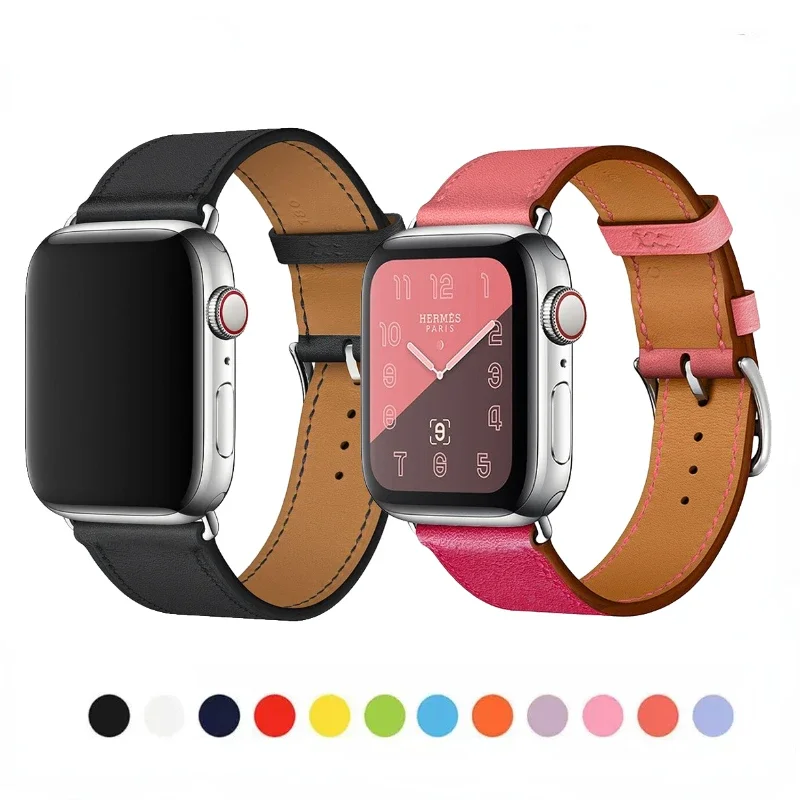 

Premium Leather Strap for Apple Watch Ultra 2 49mm 45mm 44mm 42mm 41mm 46mm Bracelet Wristband for iWatch 10 9 8 7 6 5 4 SE Belt