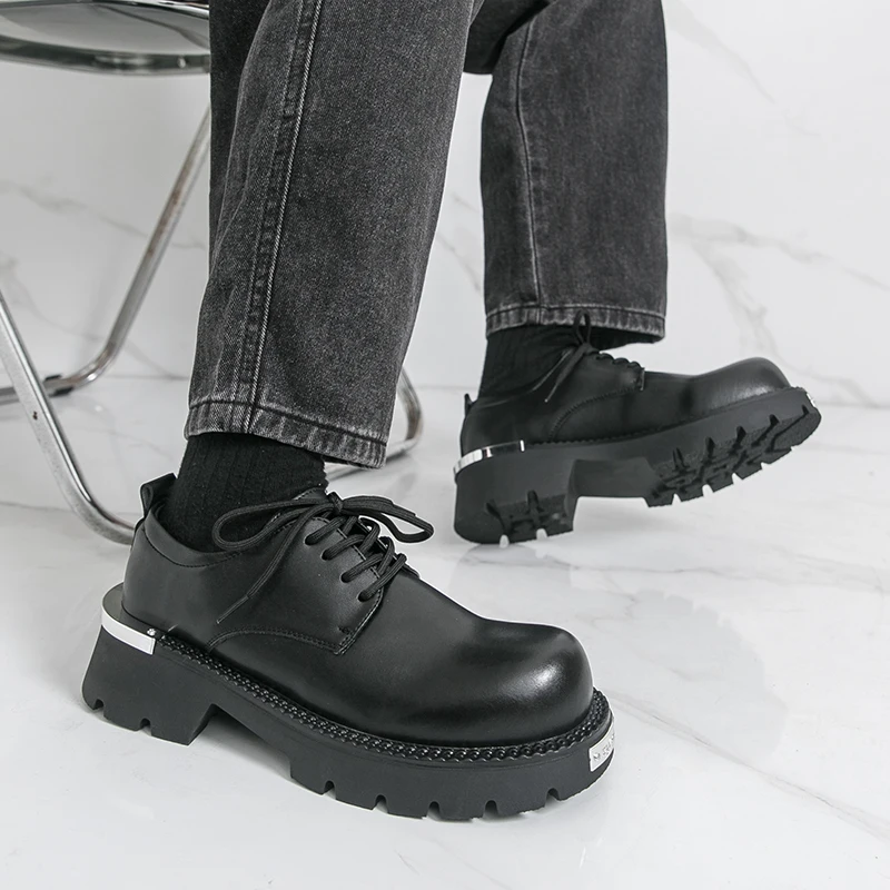 

Men Business Height-increasing Derby Shoes Black Casual Thick-soled Anti-slip Elegant Leather Shoes British Social Shoes Men