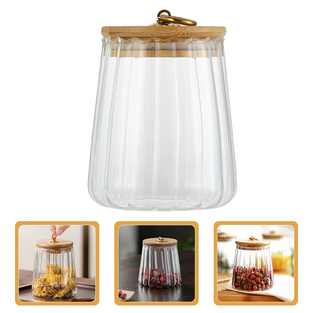 

Glass Storage Jar Bamboo Lid Airtight Canister for Tea Coffee Sugar Candy Kitchen Storage Glass Sealed Jar
