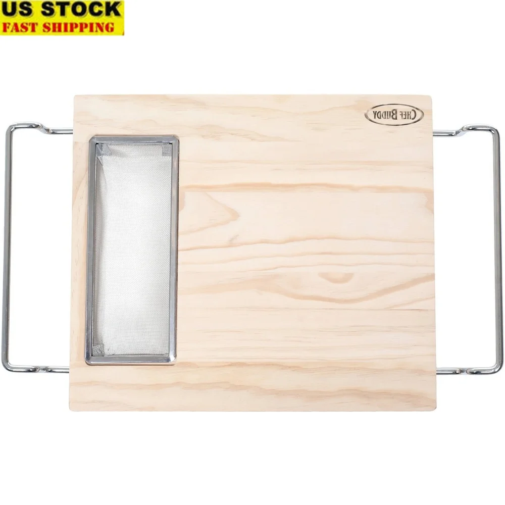

Adjustable Wooden Cutting Board with Stainless Steel Colander Over Sink Multi-Functional Kitchen Tool Easy Food Prep