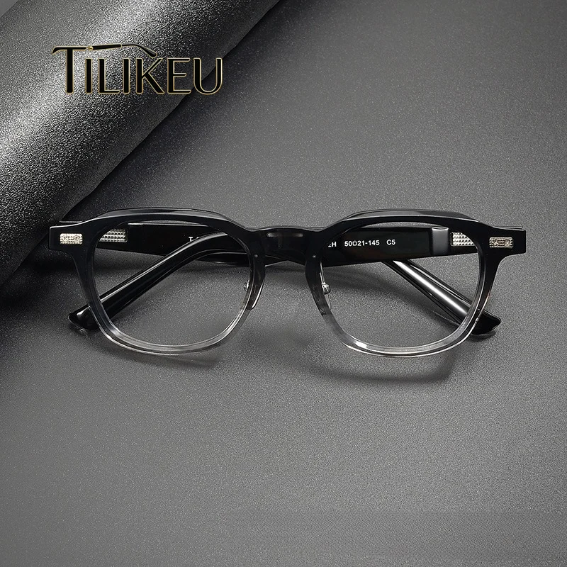 Japanese Handmade Acetate Thick Full Rim Square Glasses Frame NP-02H Luxury Large Size Eyeglasses Frame R Shape Elastic Temple