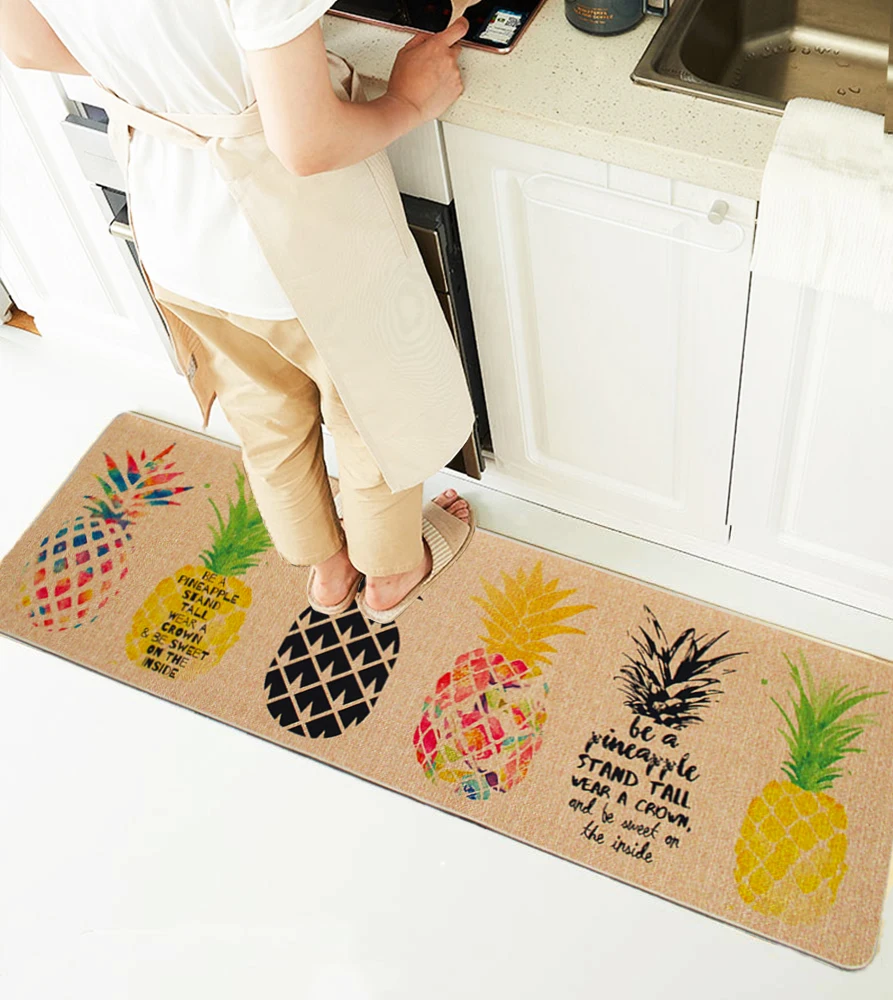 Natural Rubber 2 Pieces Sets Non-Slip Washable Kitchen Rug and Mat Pineapple Comfortable Durably Laundry Room Area Rugs Floor