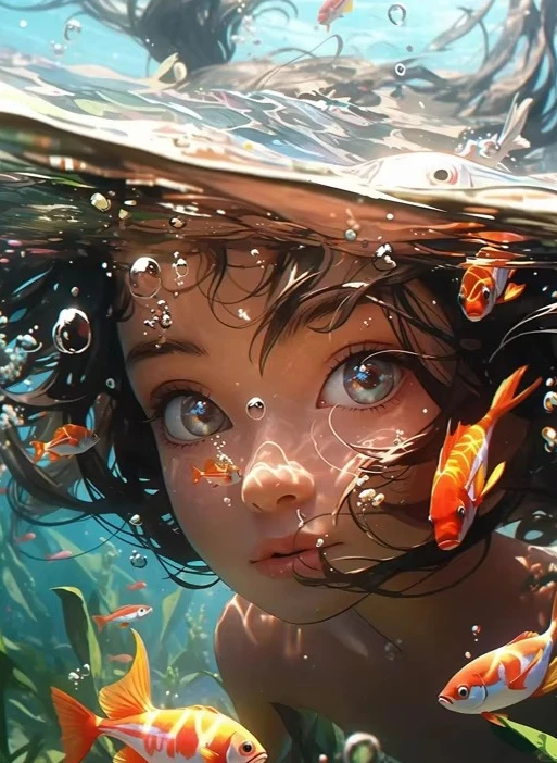 

Girl Look at the Fish 500/1000/1200/2000 PCS Jigsaw Puzzles Family Activity Games for Gameroom Bedroom Gifts Home Decor