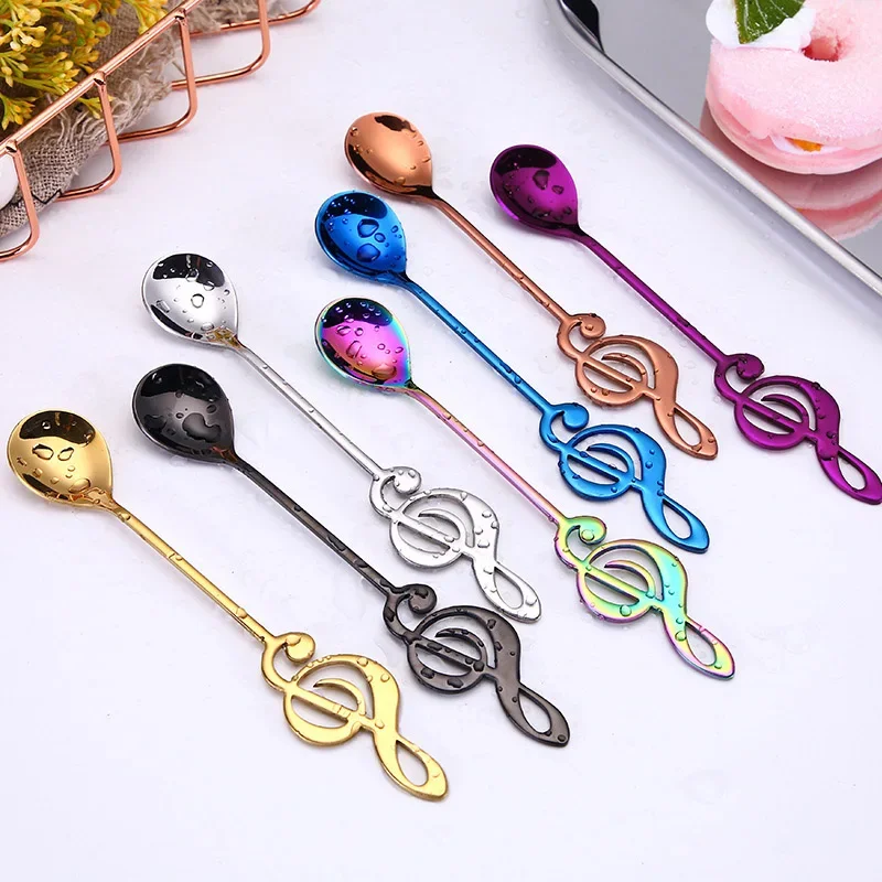 7 stücke 304 Edelstahl Musical Notes Löffel Kreative Runde Kaffee Milch Löffel Musik Stick Eis Dessert Löffel Geschirr