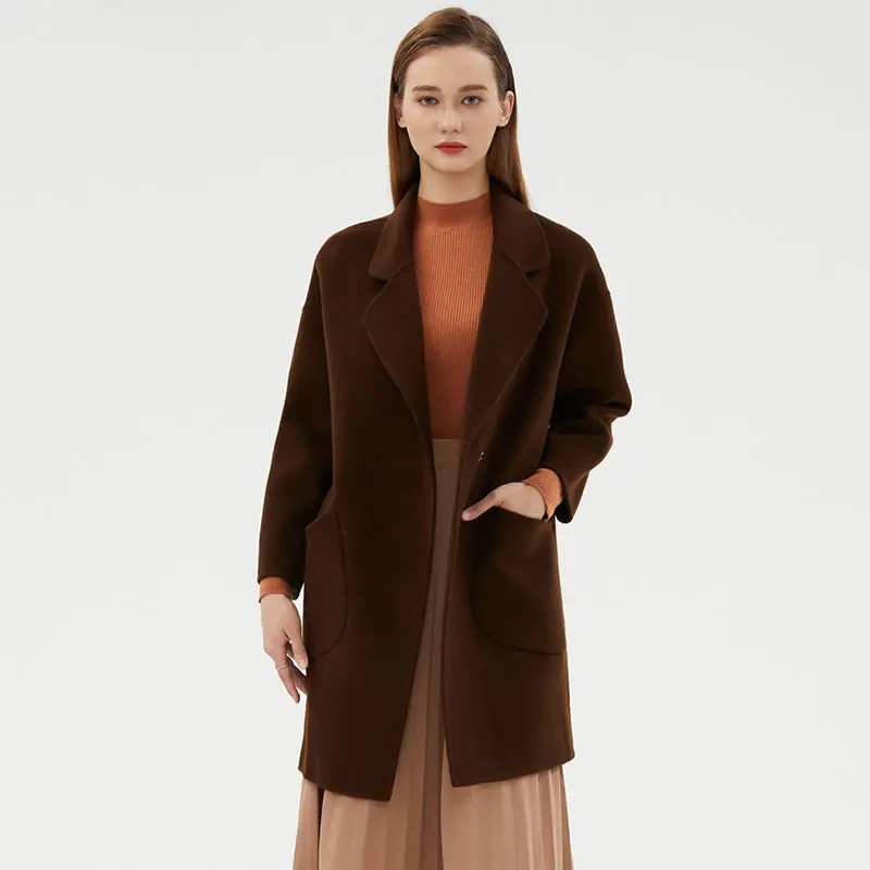 

Autumn and Winter 2024 New Women's Coat Mid-Length Simple Pure Wool Woolen Coat Large Pocket Fashion All-Matching Women's Top