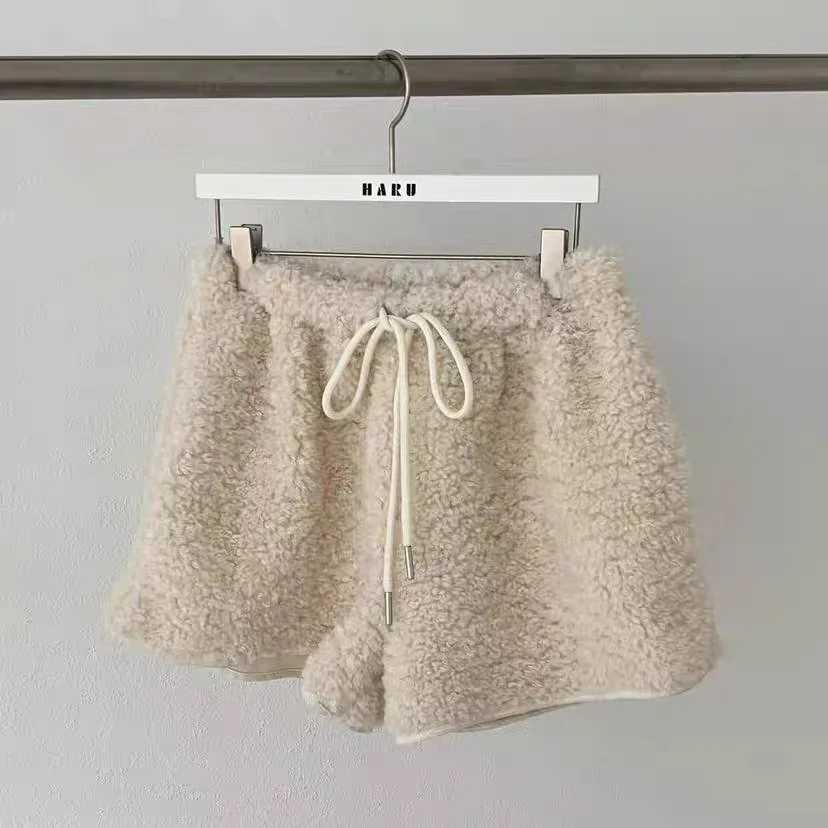 Eleganckie spodnie z futra jagnięcego, modne damskie spodnie z regulowanym sznurkiem w pasie, plus size, jesienno-zimowe, modne, casualowe spodnie.