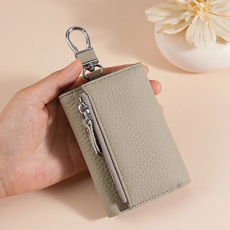 Leather Multifunctional Key Bag Waist Hanging Door Key Wallets Women's Coin Cards Storage Pouch 3 in 1 Cowhide Key Cases