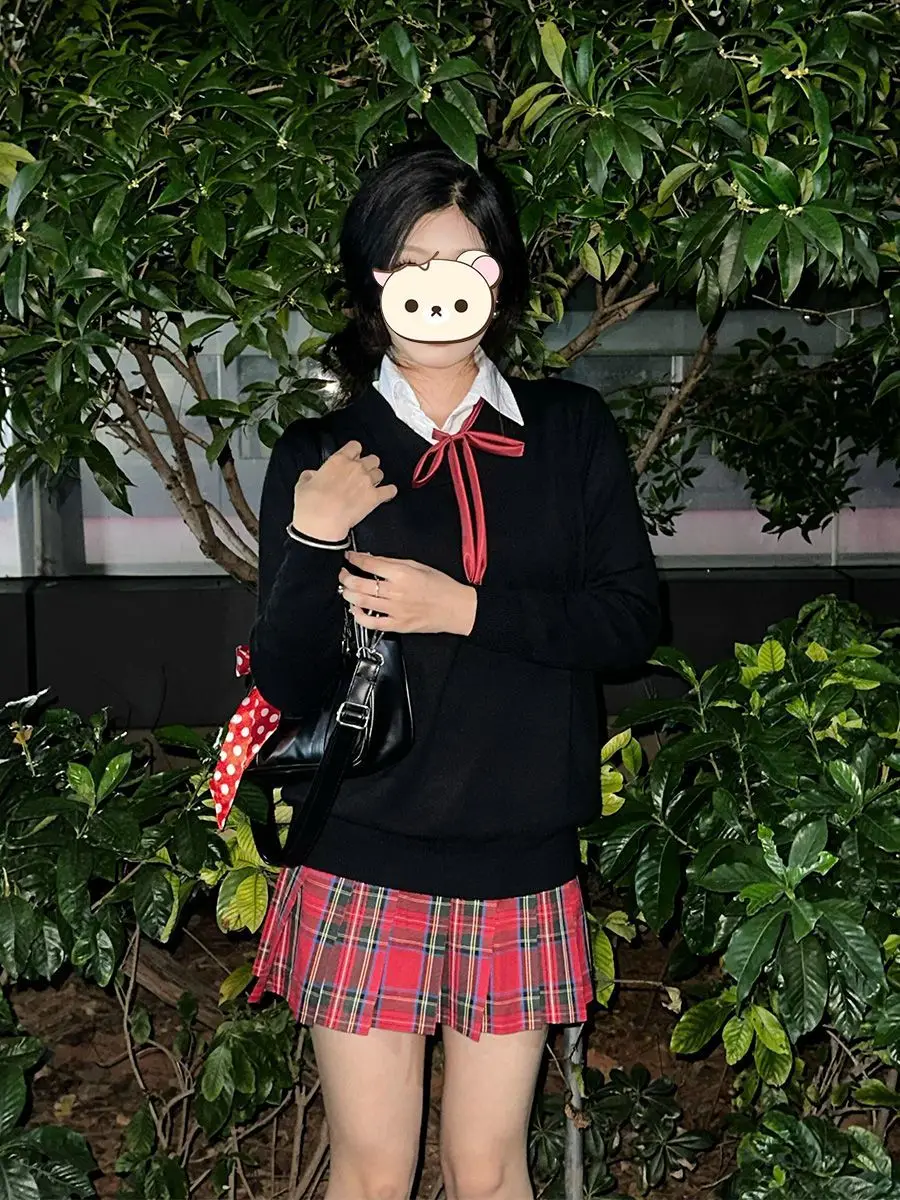 

Оригинальный японский вязаный комплект с длинными рукавами, однотонный, в стиле колледж JK, осенне-зимний модный ансамбль