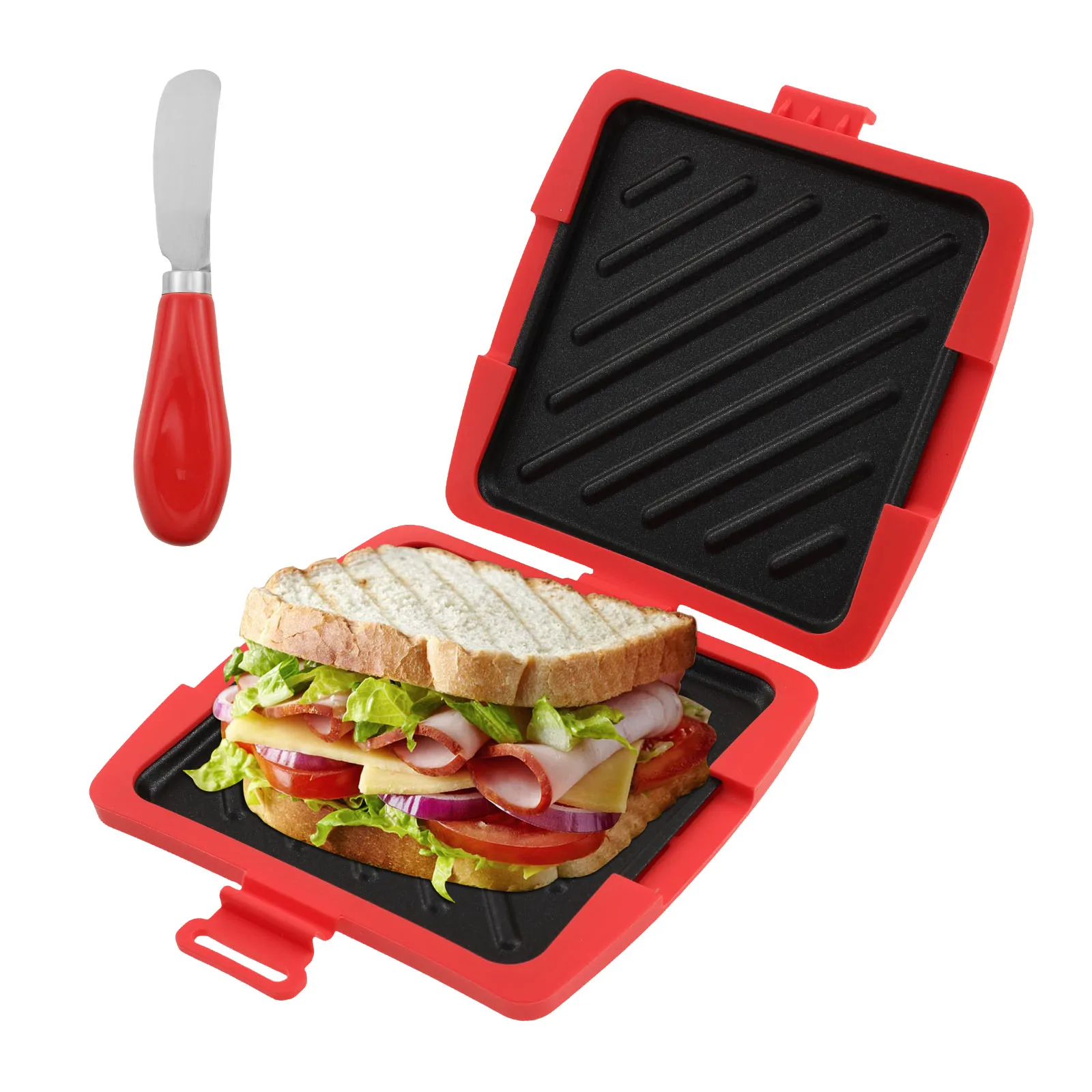 

Microwave Sandwich Maker Wireless Toaster with Adjustable Silicone Straps Sandwich Panini Maker Even Cooking for Crispy Toaster