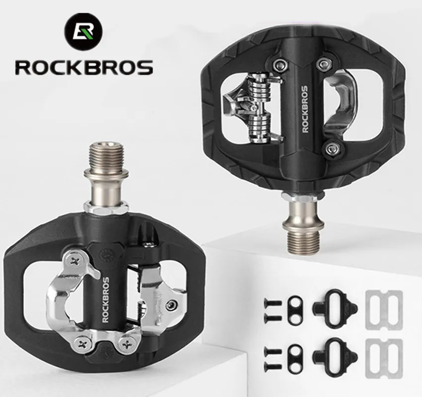 ROCKBROS Blokada rowerowa Pedał 2 w 1 Blokada antypoślizgowa Nylonowy pedał MTB Pedały rowerowe Płaska platforma Cleat Shimano SPD Akcesoria rowerowe