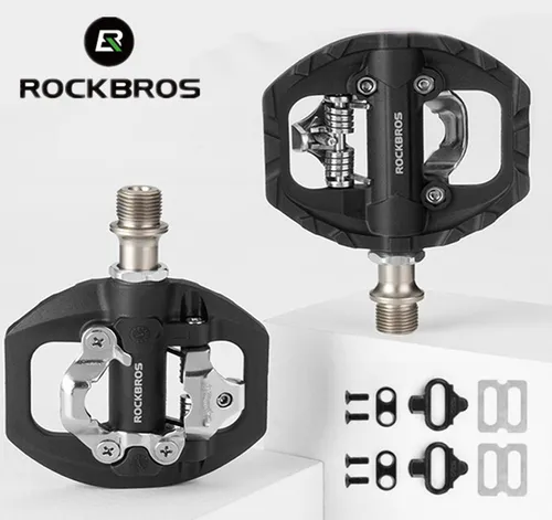 ROCKBROS Pedal de bloqueo de bicicleta 2 en 1, bloqueo antideslizante, Pedal de nailon, pedales de bicicleta de montaña, plataforma de tacos planos, accesorios para bicicleta Shimano SPD