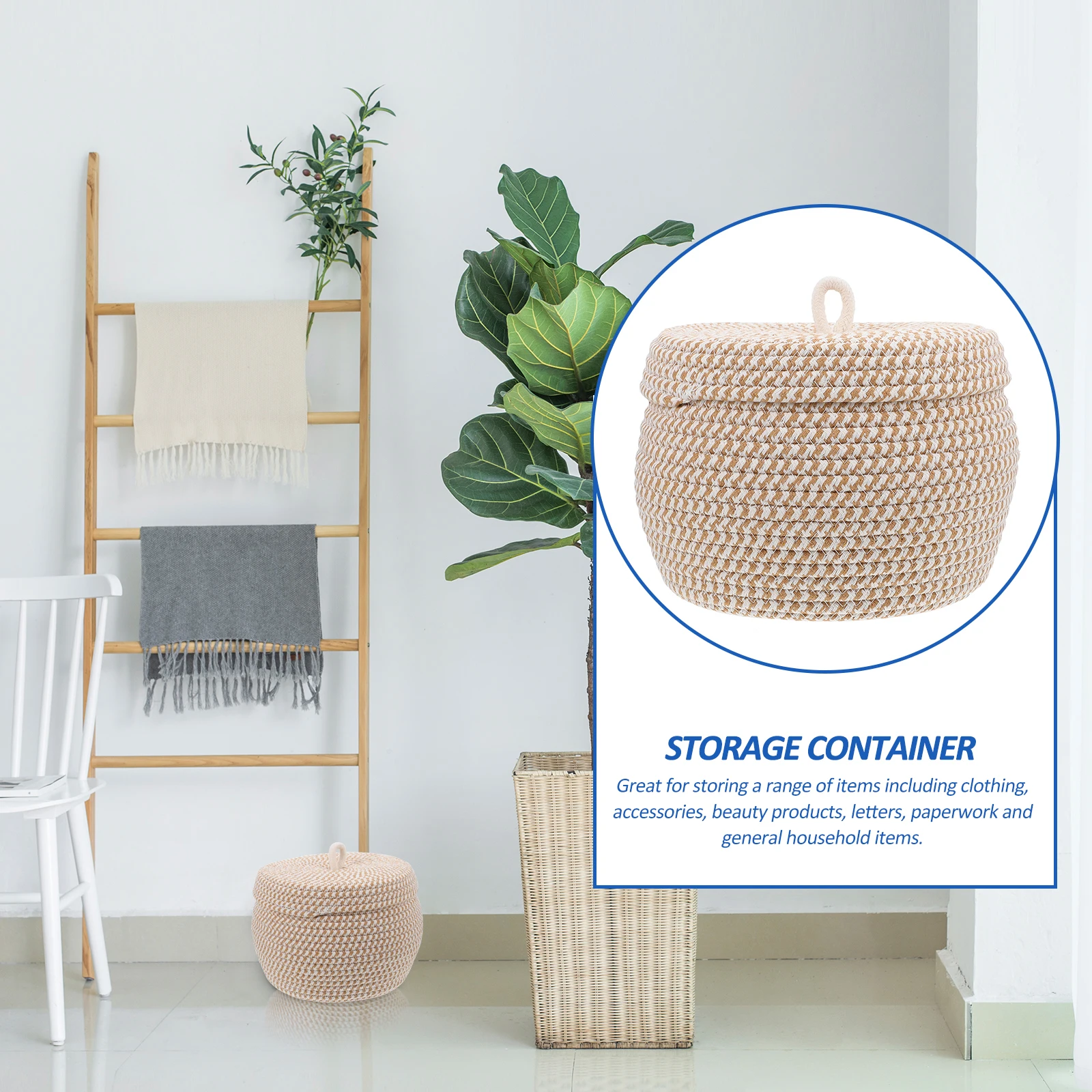

1pc Cotton Rope Woven Container Box Home Bedroom Large Capacity Thickened Cotton Rope Basket Woven Storage Bin