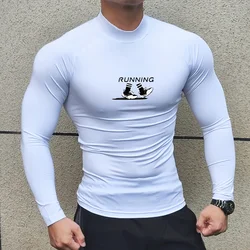 Men's Sport Running Shirt Long Sleeve Fitness Training Wear Quick Dry Compression Shirt High Neck Bodybuilding T Shirt