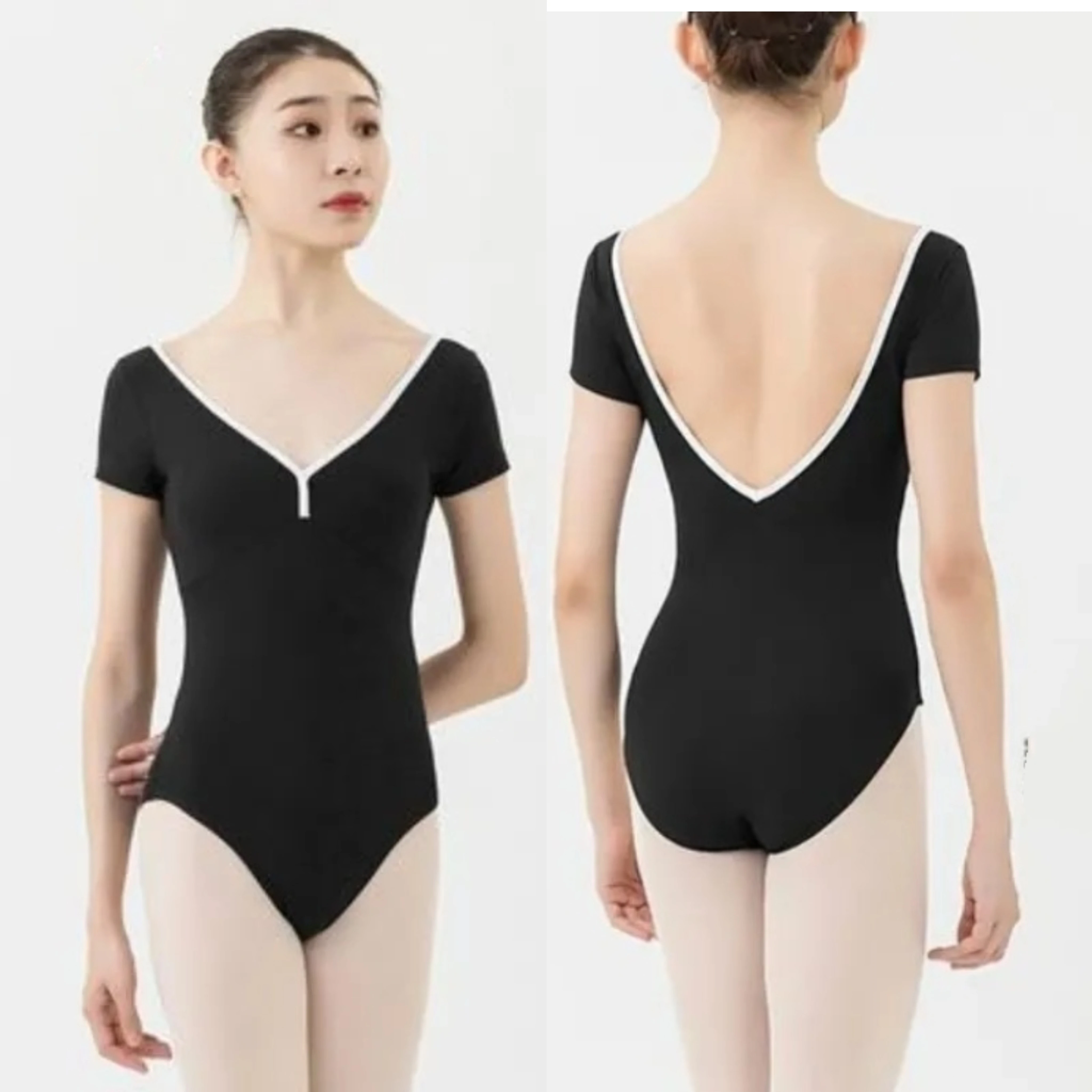 Completo da balletto per ragazza, completo da allenamento per yoga, tuta senza schienale a maniche corte, completo aderente, completo da ginnastica.