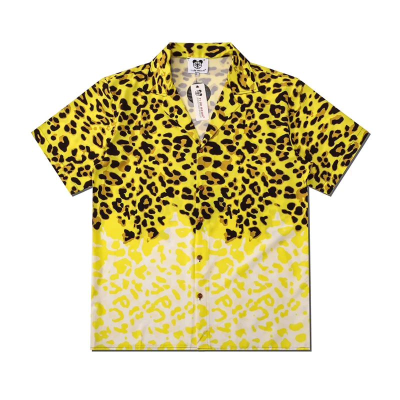 

2025 Summer New Mens Leopard Print Shirt Lovers Fashion Ins Short Sleeve Cool Thin Loose Hawaiian Beach Harajuku Lapel Shirts