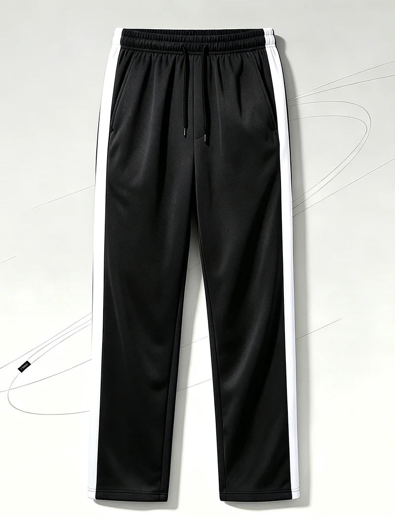 Herren-Freizeithose für Frühling/Herbst, gerader Schnitt, Seitenstreifen, elastischer Bund mit Kordelzug, Reißverschluss am Knöchel, normale Passform, für den täglichen Sport- und Freizeitgebrauch – Detail 6