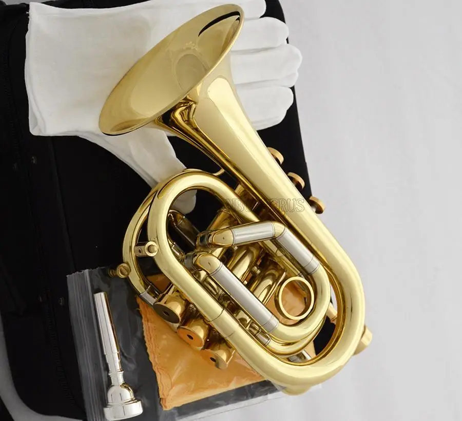 Hot sale Professional Gold Pocket Trumpet Bb Horn Monel valves New Case