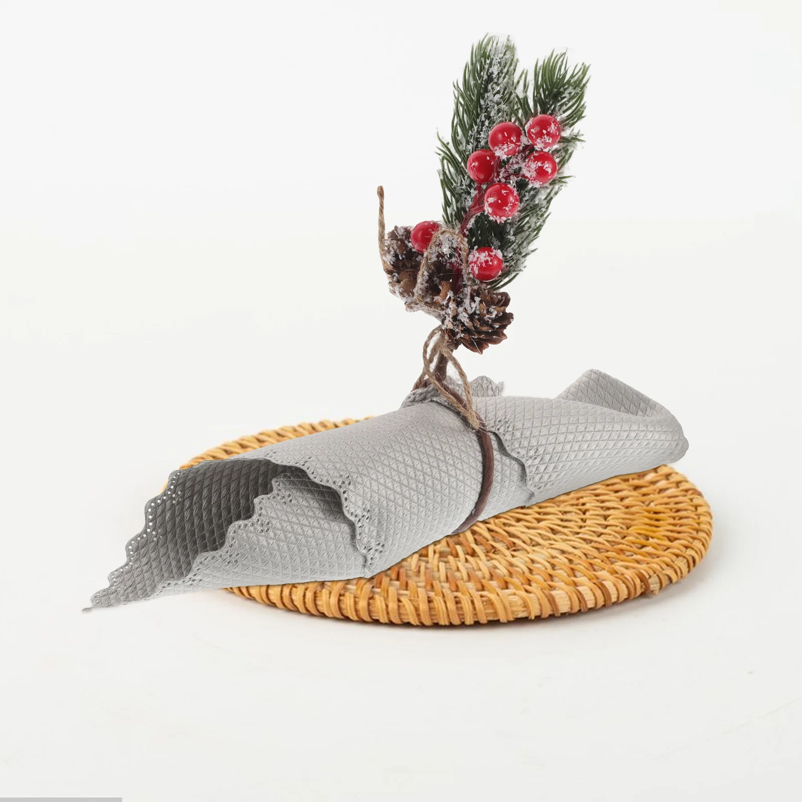 6Pcs Christmas Napkin Rings Cedar Red Berry Festive Holiday Table Setting Reusable Elegant Napkin Holders for Parties