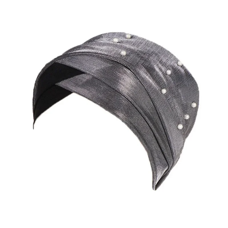 Perles femmes musulmanes croix intérieure Hijab casquette paillettes bandeau écharpe Stretch bonnets chapeau indien Turban perte de cheveux casquette chimio chapeaux
