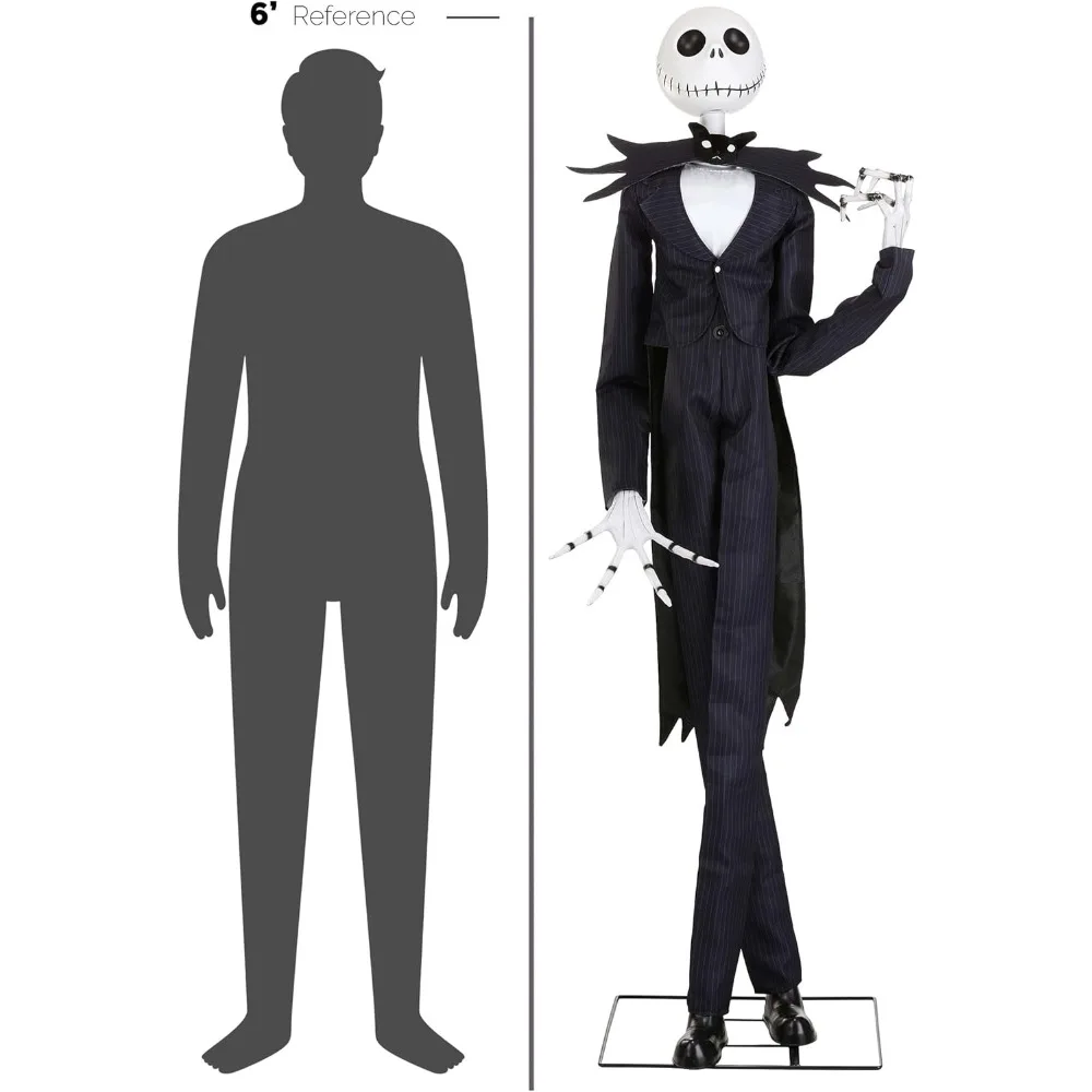 كابوس قبل عيد الميلاد 6ft ديكور متحرك اليقطين الملك هالوين الهيكل العظمي، أسود