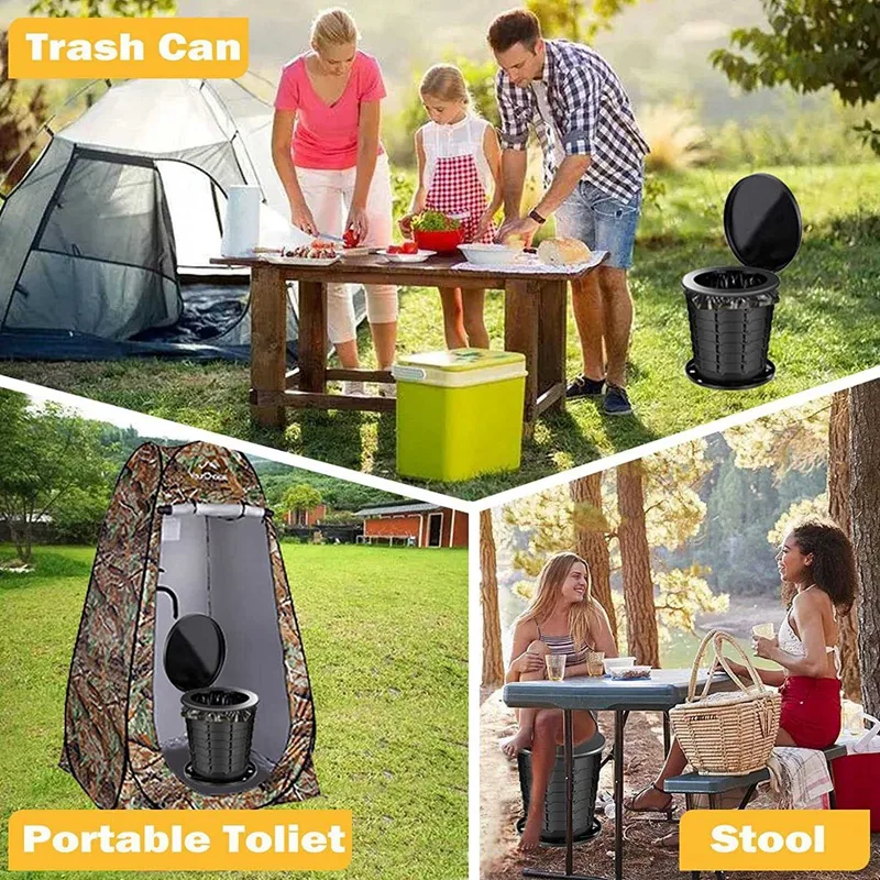 1Set Portable Toilet For Adults Kids Outdoor Camping Potty And Emergency Mini Toilet Black