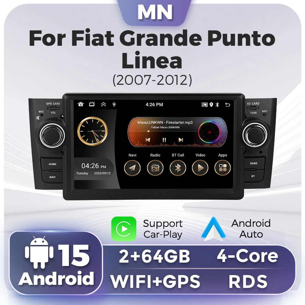 2 Din Android 15 Car Radio 7 inch For Fiat Grande Punto Linea 2007 - 2012 Car Multimedia GPS Navigation Wireless Carplay AUTO