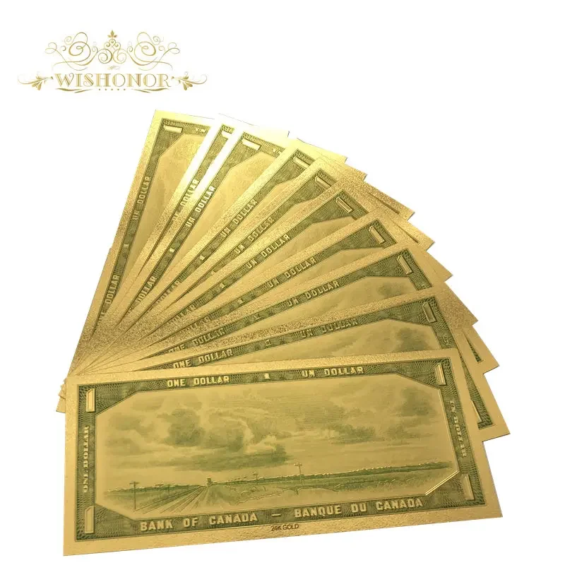 10Pcs/Lot For Canada Banknotes 1-100 Dollar Bills Banknote in 24K Gold Gold Foil Paper Money For Gifts