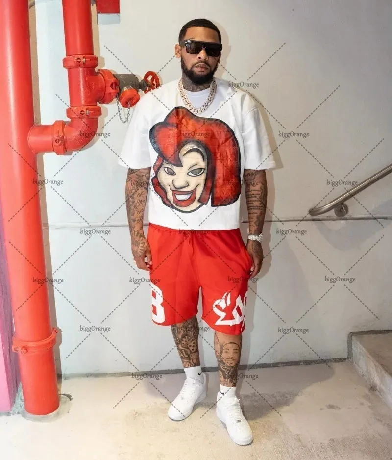 

European and American Street Fashion Brand Versatile T-shirt Tops Women Y2k Retro Cartoon Print Oversized Short-sleeved Men